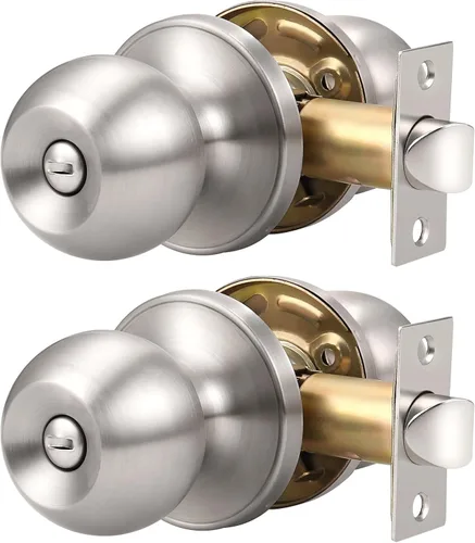 Knobonly Paquete de 2 Pomos de Puerta de Níquel Satinado para Dormitorio/Baño Juegos de Puertas de Privacidad Herrajes Manijas de Puerta Interiores