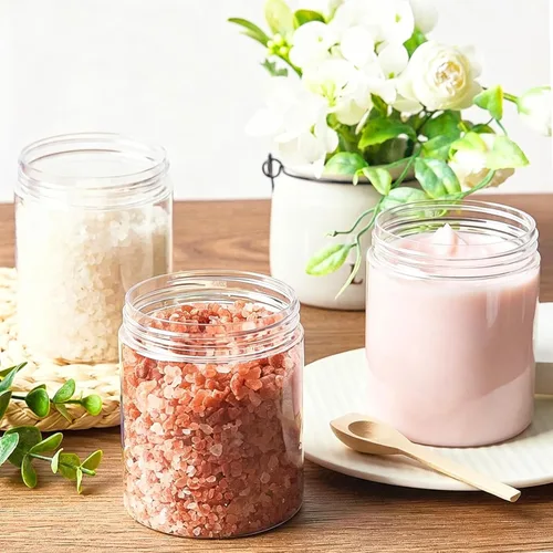 Miniatura 5 de TUZAZO Tarros de plástico de 8 onzas con tapas sin BPA, recipientes vacíos redondos transparentes para cosméticos, tarros de plástico para loción