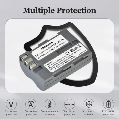 Miniatura 6 de EN-EL3e - Paquete de 2 baterías de 2600 mAh y cargador USB dual para cámaras réflex digitales Nikon D50, D70, D80, D90, D100, D200, D300, D300S, D700
