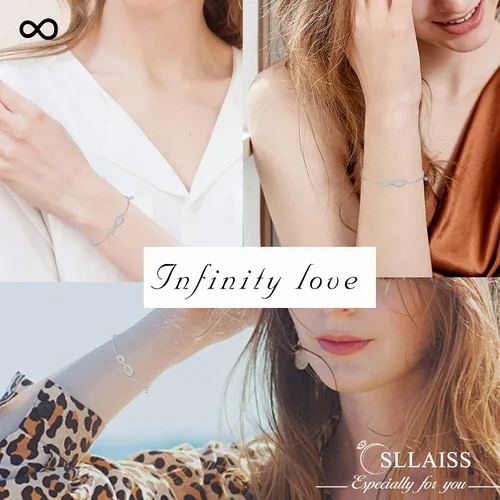 Miniatura 5 de Sllaiss Pulsera de plata de ley 925 con infinito para mujer, cadena de eslabones pequeños, ajustable, 6 pulgadas para aniversario