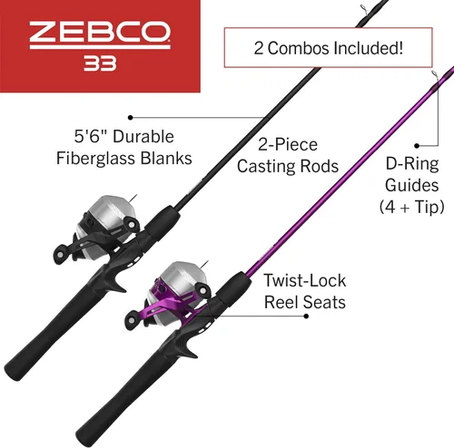 Miniatura 2 de Zebco 33 Spincast - Combo de carrete y caña de pescar de 2 piezas, caña de fibra de vidrio resistente de 5 pies y 6 pulgadas y carrete de pesca
