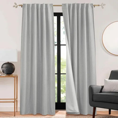 Miniatura 47 de RYB HOME 3 en 1 insonorizadas - oscurecedoras - cortinas de lino con aislamiento, cortinas de ahorro de energía con bloqueo de ruido para Lino blanco