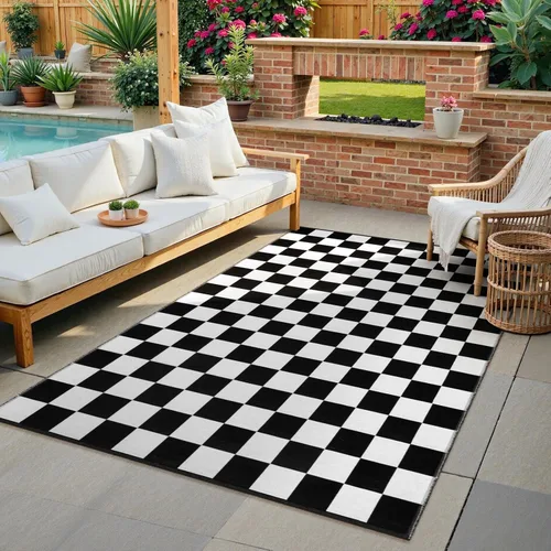 Miniatura 16 de Seavish Alfombra a Cuadros, 2x3 Pies, Alfombra Marroquí a Cuadros Negra y Blanca, Lavable, de Algodón Tejido, Alfombras Lavables para Exteriores