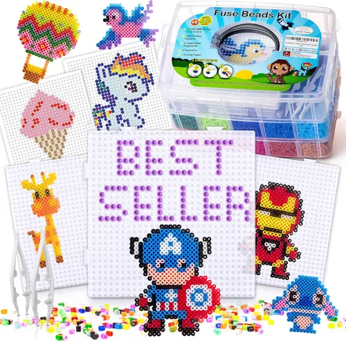 Miniatura 8 de Kit de cuentas fusibles XXL, cuentas derretidas para manualidades de niños Kit de cuentas de hierro para niños - fusibles de cuentas de clavijas