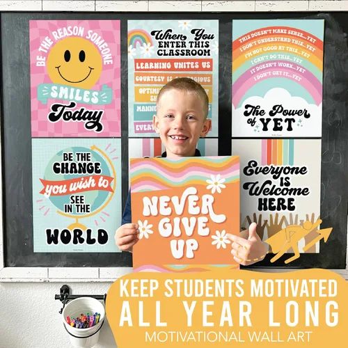 Miniatura 6 de Hadley Designs Póster motivacional para decoración de aula, 9 pósteres de aula de mentalidad de crecimiento, decoración de pared inspiradora