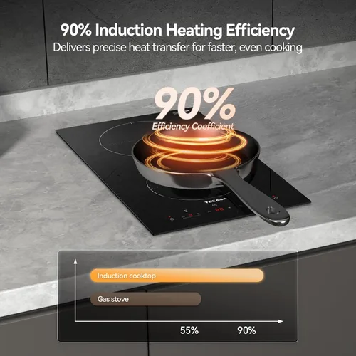 Miniatura 8 de Placa de inducción de 12 pulgadas de 3500 W, estufa eléctrica integrada con 2 quemadores de refuerzo, compatible con ollas magnéticas, temporizador