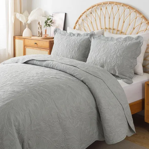 Miniatura 260 de HoneiLife - Juego de colcha de tamaño Queen, juego de ropa de cama de pana bordada de 3 piezas, colcha de lujo, ligera, cálida, para todas las Pana
