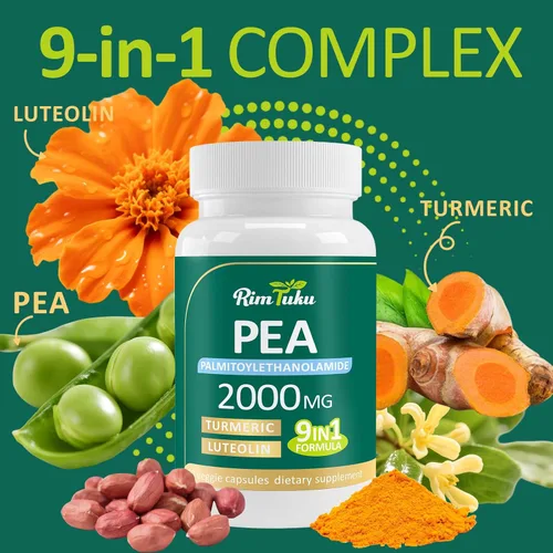 Palmitoiletanolamida liposomal 2000 mg + luteolina 200 mg + cúrcuma 200 mg y fisetina 100 mg, guisante micronizado 99% altamente purificado