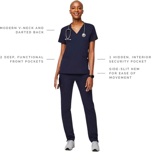 Miniatura 2 de FIGS Casma Scrub Tops para mujer ajuste clásico 3 bolsillos elástico en cuatro direcciones antiarrugas para mujer