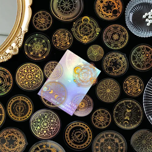 Miniatura 9 de YASMEN Paquete de 45 calcomanías para niños, paquete de calcomanías de astrología doradas transparentes, calcomanías de resina, kits de manualidades