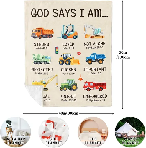 Miniatura 2 de Baby Baptism Gifts for Boys, Christian Gifts for Boy Blanket 50"x40", Religious/Inspirational Gift for Kids, Boy Birthday Truck Gift