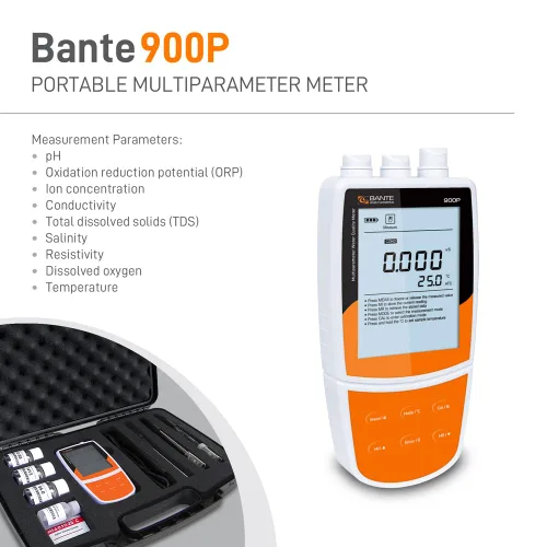 Miniatura 2 de Bante 900P Medidor portátil de pH/conductividad/oxígeno disuelto Medidor de calidad de agua multiparámetro para medir pH, ORP, iones