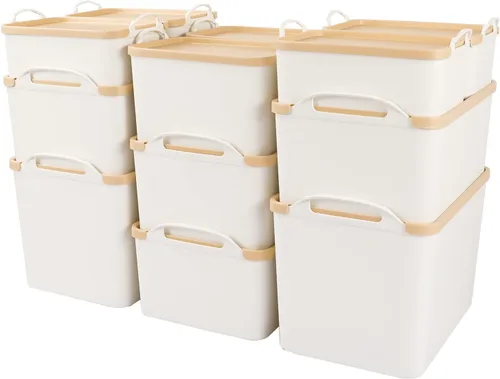 Miniatura 9 de ANMINY 12 contenedores de plástico con tapas, grandes cajas de almacenamiento blancas para organización, cestas de almacenamiento de plástico