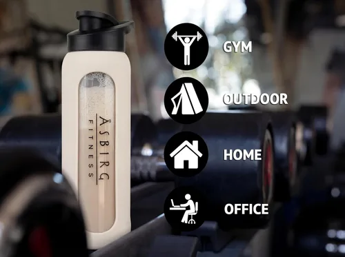 Miniatura 8 de Fitness - Botella mezcladora de proteínas de vidrio de 24 onzas, sin BPA, tapa a prueba de fugas, bola mezcladora de acero inoxidable y funda