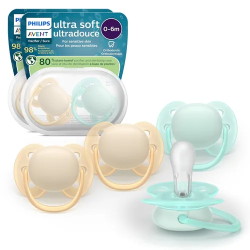 Philips Avent Chupetes ultrasuaves – Diseño ortodóntico, para bebés de 0 a 6 meses, escudo flexible, pezón simétrico de silicona, sin BPA, 2 Azul