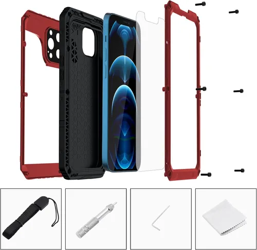 Miniatura 6 de Mitywah Funda impermeable para iPhone 12 Pro Max, funda de metal resistente de grado militar, protección de cuerpo completo, resistente, a prueba