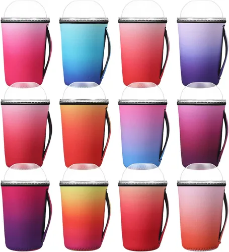 Miniatura 10 de Boao 12 Piezas Fundas Reutilizables para Vasos Helados Aislante de Neopreno Portavasos para Bebidas para Vaso Térmico Bebidas Frías y Calientes