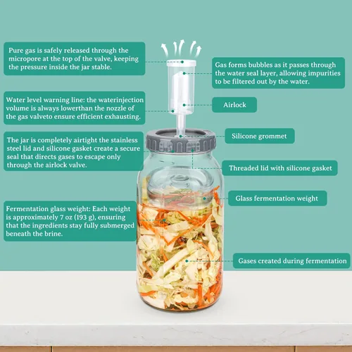 Miniatura 3 de Kit de tarros de fermentación de 64 onzas con pesas de fermentación y tapas de esclusa de aire, tarros de vidrio de boca ancha con marca de escala