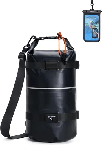 ECOHUB Bolsa seca impermeable para mujeres y hombres, 5L/10L/20L Roll Top Bolsa de almacenamiento ligera en seco Mochila para viajes, kayak, Negro