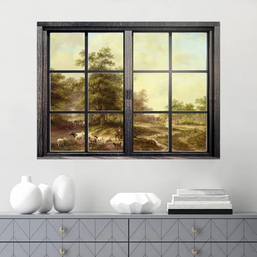 Miniatura 25 de SIGNWIN Adhesivo mural removible para pared, atardecer cielo naranja, otoño, bosque, árbol, paisaje, naturaleza, arte fino, rústico, paisaje