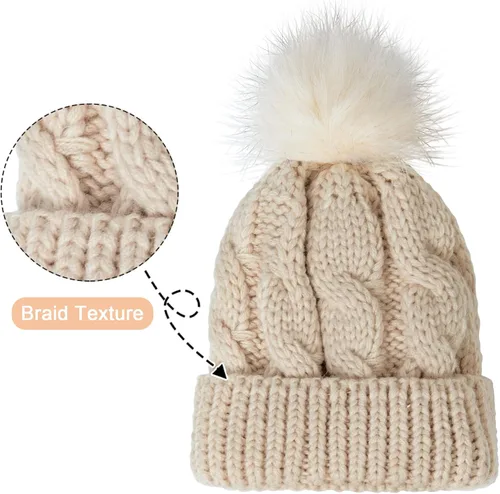 Miniatura 3 de YSense Wear 2 Pack Toddler Kids Winter Warm Fleece Lined Beanie Hats for Boys and Girls Crochet Hairball Knit Cap 1-6 Years