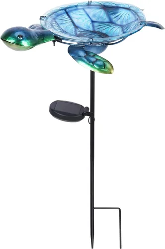MUMTOP Baño solar para pájaros al aire libre, pequeño comedero para pájaros con estaca de metal de tortuga para decoración exterior de jardín y patio