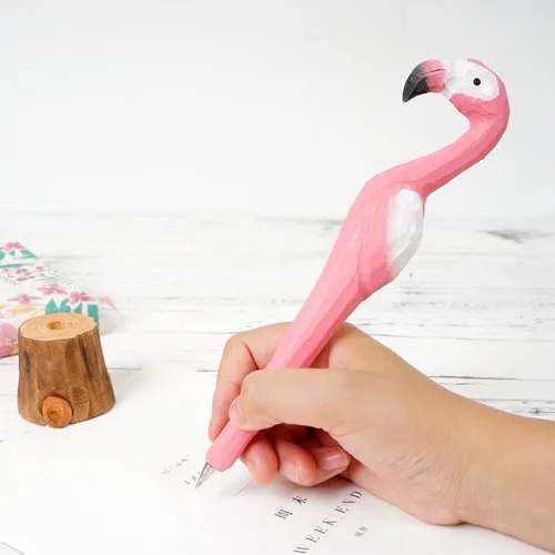 Miniatura 6 de Bolígrafo de gel de animales tallados en madera 100% hecha a mano, jirafa, perro, tigre, unicornio, lindo, material escolar, suministros de oficina