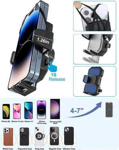 Miniatura 7 de Soporte de teléfono para bicicleta giratoria de cuello de cisne, clip para manubrio, soporte para teléfono celular para bicicleta de ejercicio