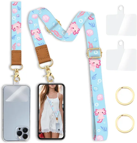 Miniatura 18 de Cordón cruzado para teléfono celular con correa para la muñeca, diseño de flores, para colgar alrededor del cuello, correa floral ajustable