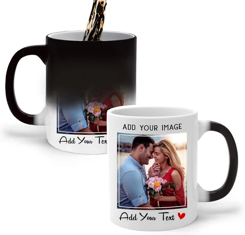 SANTANNA Taza personalizada que cambia de color, texto fotográfico personalizado, taza de cerámica sensible al calor para parejas, amigos, familia