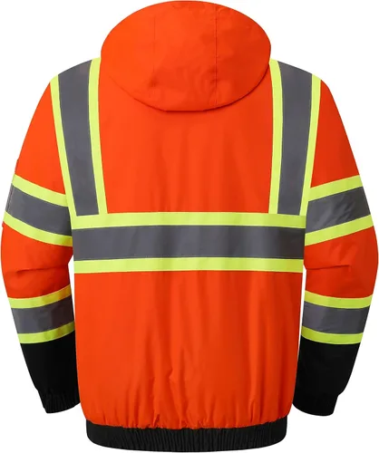 Miniatura 6 de JKSafety Chaqueta bomber de seguridad de invierno de alta visibilidad para hombres y mujeres Chaqueta de seguridad de invierno duradera e 115-Negro