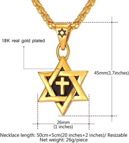 Miniatura 151 de U7 - Collar con Estrella de David para hombres y mujeres, dije hexagonal de acero inoxidable con cruz/piedra de rubí/collares clásicos judíos