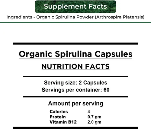 Miniatura 2 de NUTRINPRO Cápsulas de espirulina orgánica USDA - Suplemento vegano 100% puro, sin OMG, sin gluten, sin químicos, (120)