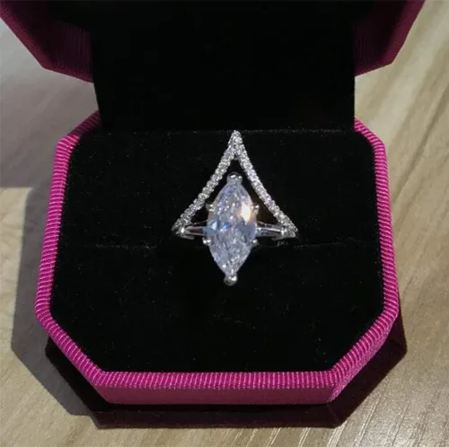 Miniatura 3 de Anillo de plata 925 con circonita cúbica de corte marquesa perfecto de 2.0 quilates, circonita cúbica AAA, anillo de compromiso y boda para mujer