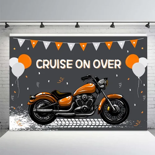 Miniatura 2 de MEHOFOND Telón de fondo para fiesta de cumpleaños de niño de motocicleta para niño con feliz primer cumpleaños, crucero sobre paseo, fotografía