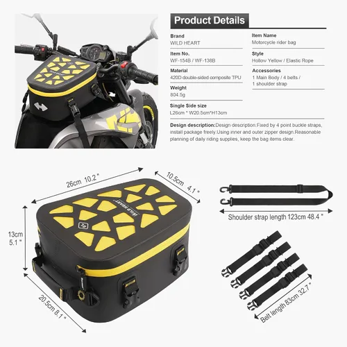 Miniatura 2 de WILD HEART Bolsa de cola de motocicleta/bolsa de tanque impermeable multifuncional asiento trasero equipaje bolsas de sillín para motocicleta