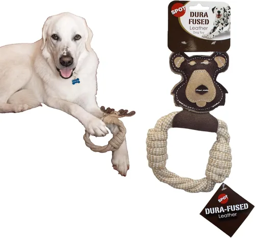 SPOT Dura-Fused - Anillos de cuero de animales – Juguete de cuerda para perro, hecho con cuero real y tela de yute, anillo de cuerda duradero es