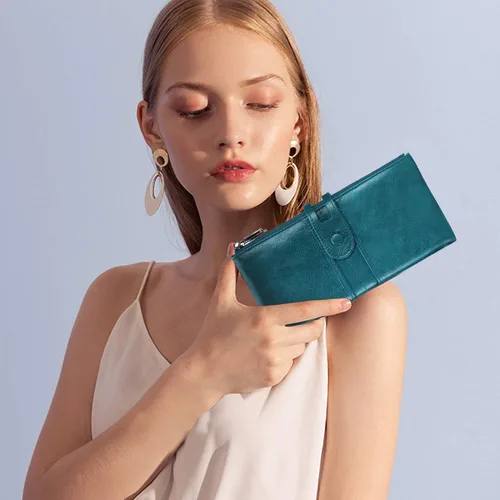 Miniatura 6 de Roulens Wallet for Women Large Capacity Genuine Leather Bifold RFID Blocking Card Holder Clutch Wallet with Zipper Pocket