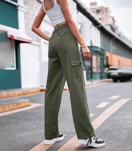 Miniatura 3 de ZMPSIISA Pantalones cargo de cintura alta para mujer, pantalones casuales de pierna ancha, 6 bolsillos, pantalones militares de combate