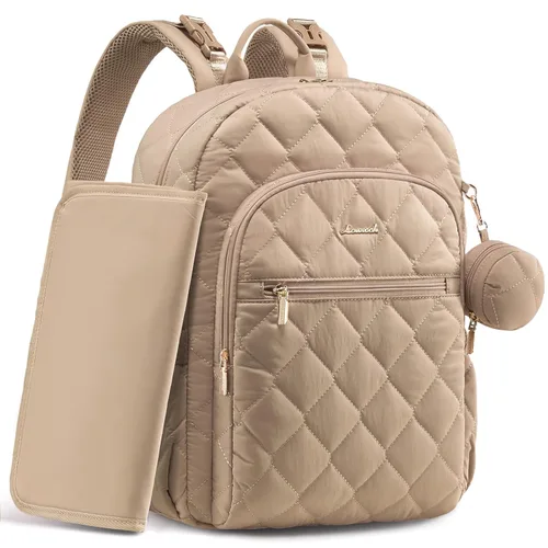 LOVEVOOK Mochila para pañales, bolsa de pañales acolchada para bebé con bolsillos aislados, mochila de pañales de viaje para niños y niñas con Caqui