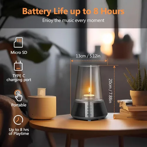 Miniatura 5 de Mufoli Altavoz Bluetooth portavelas con portavelas, altavoz inalámbrico portátil con portavelas, potente altavoz de sonido de 360 ° de 10 W