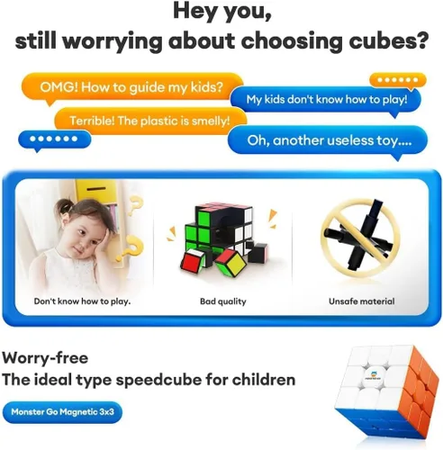 Miniatura 5 de Monster Go Cubo de velocidad magnético 3x3, cubo mágico sin calcomanías de 48 imanes, juguete de rompecabezas 3D educativo para niños principiantes