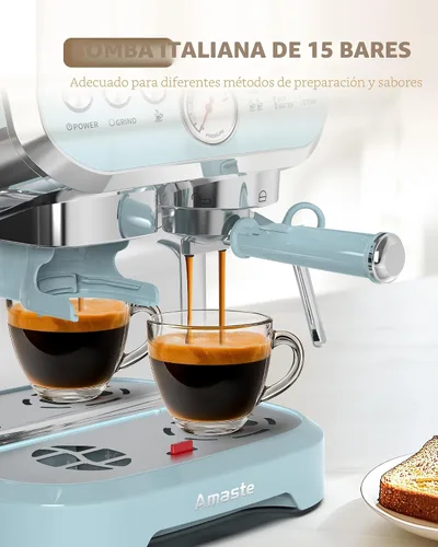 Miniatura 3 de Amaste Máquina de café expreso con molinillo, máquina de café expreso de 15 Bar con varilla de vapor para Latte y capuchino, tanque de agua de 68