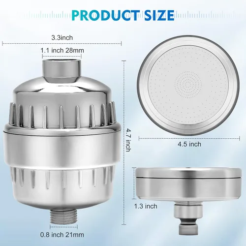 Miniatura 4 de Juego de cabezal de ducha filtrado, 5 filtros de ducha reemplazables de 20+3 etapas para agua dura con vitamina C y E para una piel y cabello