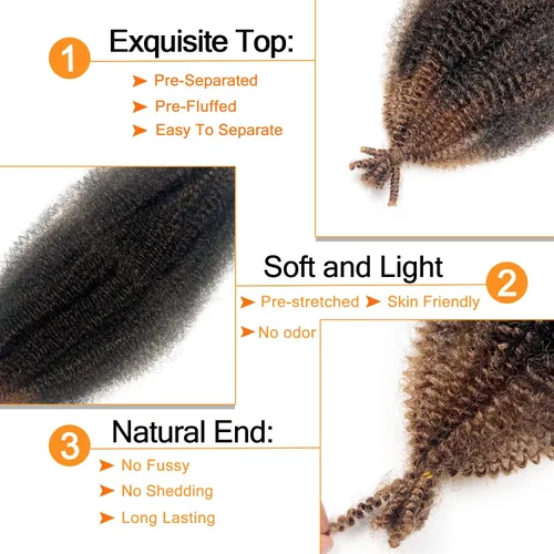 Miniatura 3 de Cabello afro trenzado elástico color marrón claro de 16 pulgadas, paquete de 3 T27, cabello afro preesponjado y trenzado elástico, cabello afro