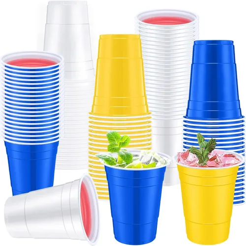 Miniatura 7 de Jingmore 90 vasos de plástico desechables para fiestas de neón, vasos de plástico desechables de 16 onzas, fiestas, matrimonios, despedidas
