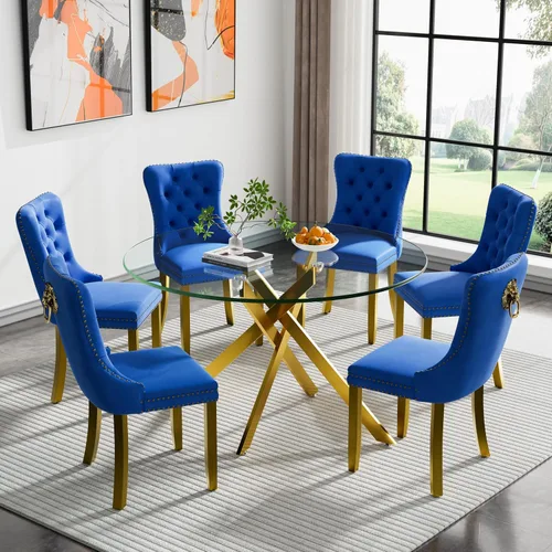 Miniatura 104 de HomVent Juego de mesa de comedor redonda de vidrio de 3 piezas, juego de mesa de comedor de vidrio templado para 2 mesas de cocina con 2 sillas