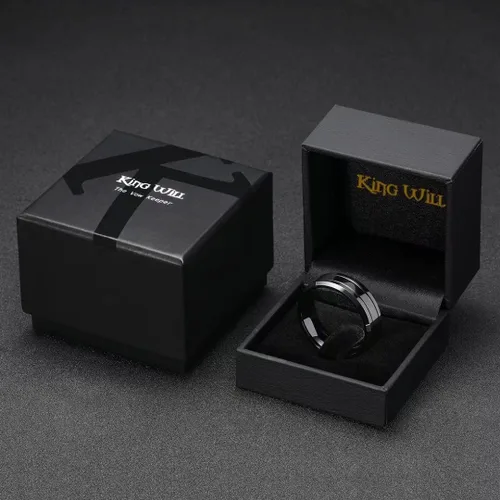 Miniatura 50 de King Will Anillo de boda de carburo de tungsteno para hombre con diseño de ranura, 6/7/0.315 in de ancho, acabado cepillado/pulido para hombre
