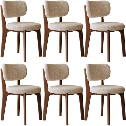 Miniatura 42 de YVYKFZD Solid Wood Dining Chairs, Fabric Dining Room Chair Set of 2/4/6, Upholstered Kitchen Chairs with Curved Backrest, Armless Living Room Chair