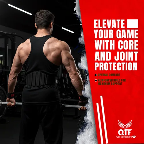 Miniatura 2 de QTF Cinturón de neopreno para levantamiento de pesas, ajustable de 6 pulgadas, soporte de gimnasio para estabilidad y apoyo lumbar, cinturón